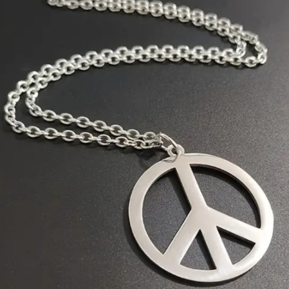 Peace Sign Necklace -18"-22" Chain NEW Hand Crafted Bohemian Casual Hippie Silv… - Picture 3 of 5